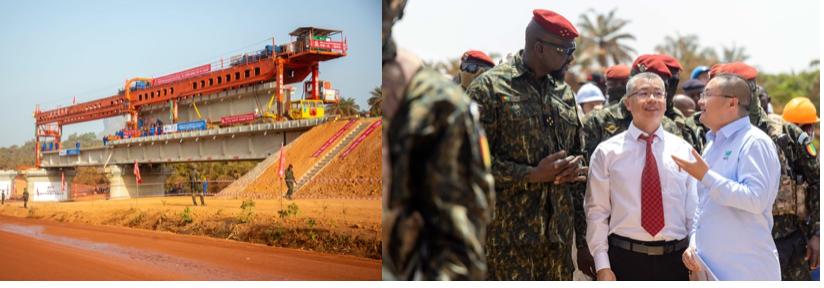 Les partenaires du projet Simandou, comprenant le Gouvernement guinéen, Winning Consortium Simandou (WCS) et Rio Tinto Simfer, célèbrent la première installation de poutres pour le chemin de fer de la CTG en Guinée